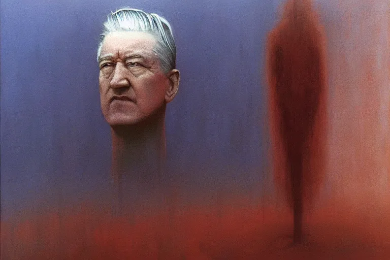 Prompt: David Lynch in a Zdzisław Beksiński painting, 4k,