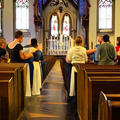 Image similar to reptilians praying in church