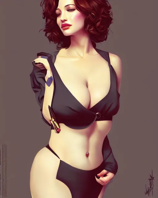 Image similar to a beautiful gina gershon christina hendricks kat dennings dolly parton instagram model, small waist, by wlop and ilya kuvshinov and artgerm,, gorgeous, stunning, alluring, artstation, deviantart, digital art