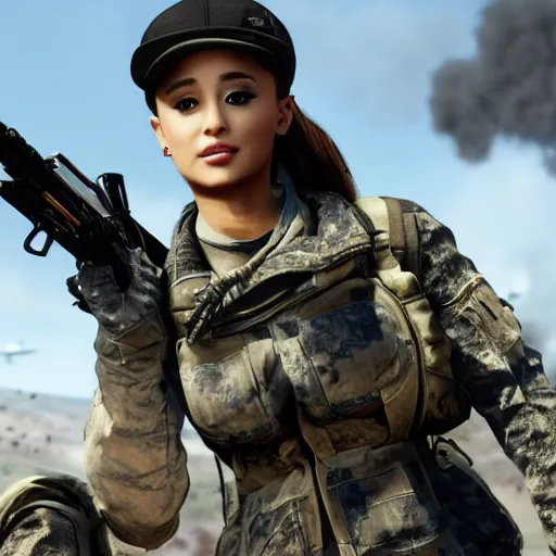 Image similar to Ariana Grande in Call of Duty, 4k