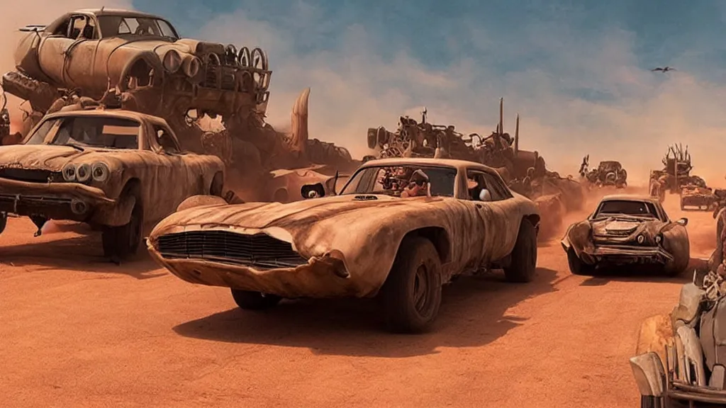 Prompt: mad max cars in a pixar disney movie