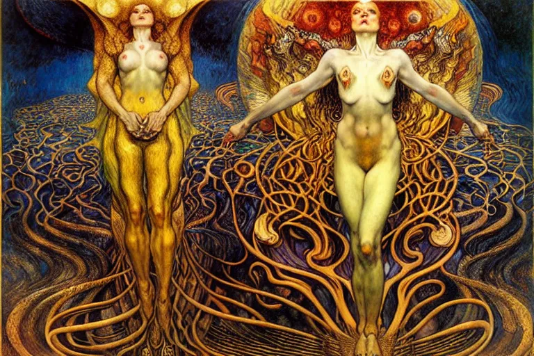 Image similar to Divine Chaos Engine by Karol Bak, Jean Delville, William Blake, Gustav Klimt, and Vincent Van Gogh, symbolist, visionary