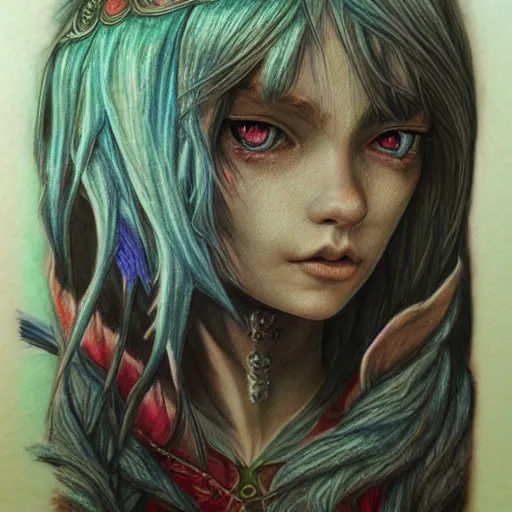 Prompt: Colored pencil art on paper, Frost Elf, highly detailed, artstation, MasterPiece, Award-Winning, Caran d'Ache Luminance