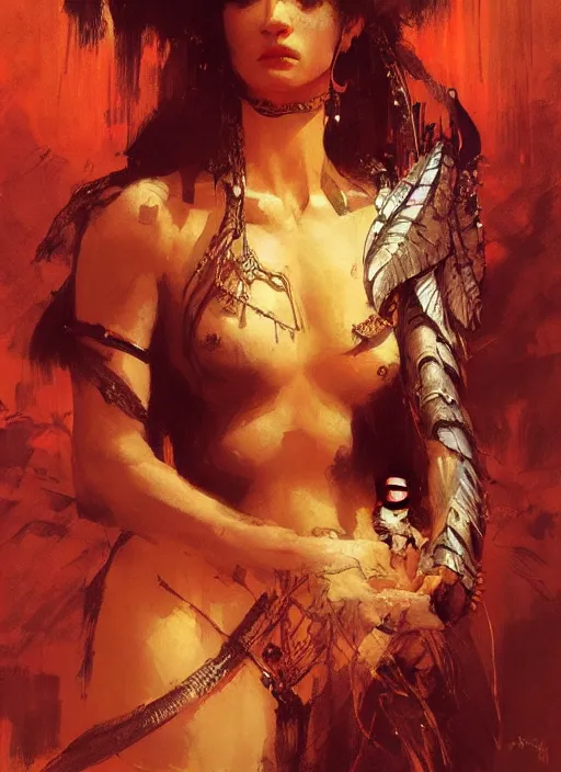 Prompt: amazon queen, intricate, elegant, highly detailed, vivid colors, john park, frazetta, sparth, ruan jia, jeffrey catherine jones