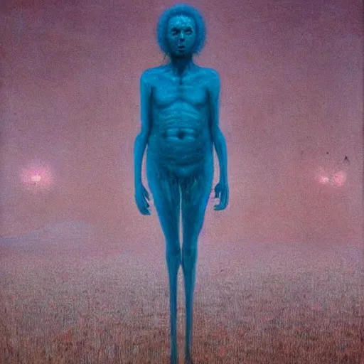 Image similar to people with blood all over them, sea made of the blood, ground is made from gravel, clear blue sky, gravel ground, beksinski style