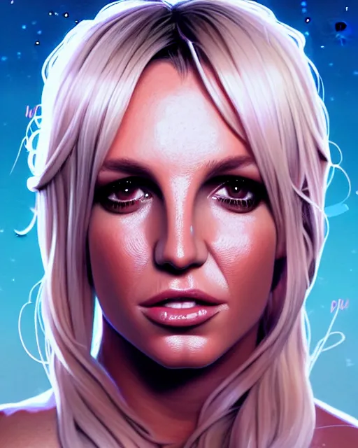 Prompt: highly detailed vfx portrait of britney spears by stephen bliss, chalk, unrealengine, greg rutkowski, loish, rhads, beeple, chalk, makoto shinkai and lois van baarle, ilya kuvshinov, rossdraws, tom bagshaw, basil gogos