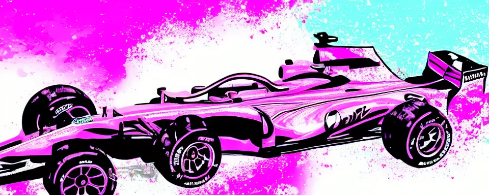 Image similar to abstract illustration of a formula one car, purple and pink, synthwave