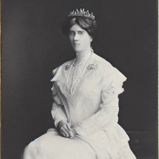 Prompt: portrait of grand duchess xenia alexandrovna. she was the eldest daughter of alexander iii, emperor of russia and his consort maria feodorovna, empress of russia. photographed in 1 8 9 4. royal collection