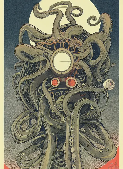 Prompt: a girl wearing octopus gas mask, poster by james jean, greg rutkowski, giger, alphonse mucha, andrew wyeth