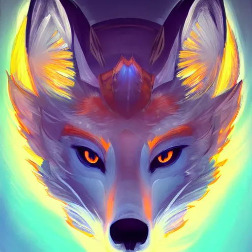 Image similar to a painted avatar portrait of an awesome powerful humanoid kitsune fox mage themed around life and death, in the style of dnd beyond avatar portraits, beautiful, artistic, elegant, lens flare, magical, lens flare, nature, realism, stylized