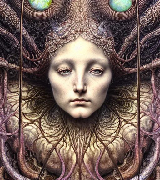 Prompt: detailed realistic beautiful nerite goddess face portrait by jean delville, gustave dore, iris van herpen and marco mazzoni, art forms of nature by ernst haeckel, art nouveau, symbolist, visionary, gothic, neo - gothic, pre - raphaelite, fractal lace, intricate alien botanicals, ai biodiversity, surreality, hyperdetailed ultrasharp octane render