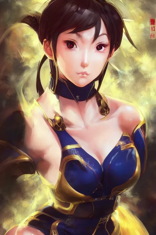 Image similar to A semi realistic anime portrait of Chun li, by Stanley Artgerm Lau, WLOP, Rossdraws, James Jean, Andrei Riabovitchev, Marc Simonetti, and Sakimichan, tranding on artstation, SFW version