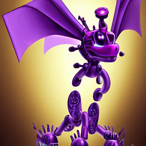 Image similar to very cute purple robototechnic dragon looking at camera, Disney, epic, digital art