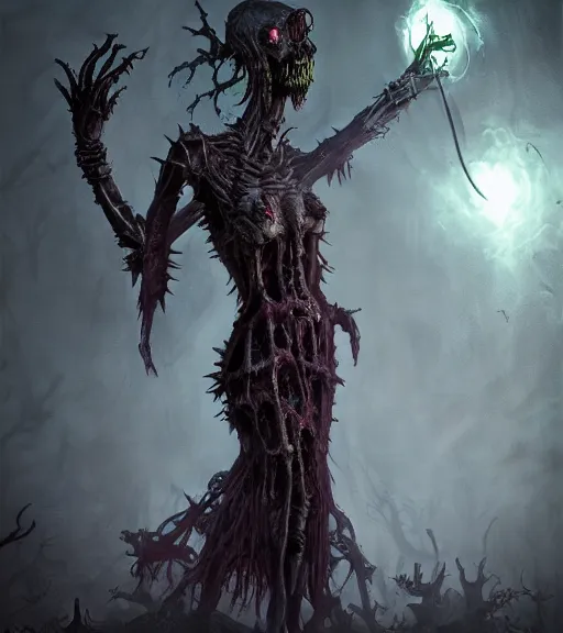 Image similar to gothic necrolord female with zombie servents, digital painting, liminal eerie midnight backlit, a picture taken by Michael Komarck and Daniel Ljunggren