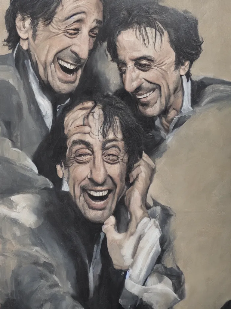 Image similar to portrait of al Pacino laughing by Ben aronso, oil on canvas