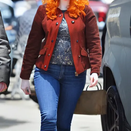 Prompt: christina hendricks with tiger jacket,