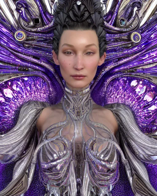 Image similar to a highly detailed metahuman 4 k close up render of an alien goddess bella hadid monument hydra in iris van herpen dress schiaparelli in diamonds crystals swarovski and jewelry iridescent in style of alphonse mucha gustav klimt trending on artstation made in unreal engine 4