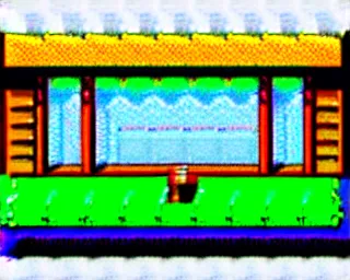 Image similar to Pixel art of a rural gas station at dusk, in the style of 1981 Video Games, 4bit, CGA, 16 colors, high contrast