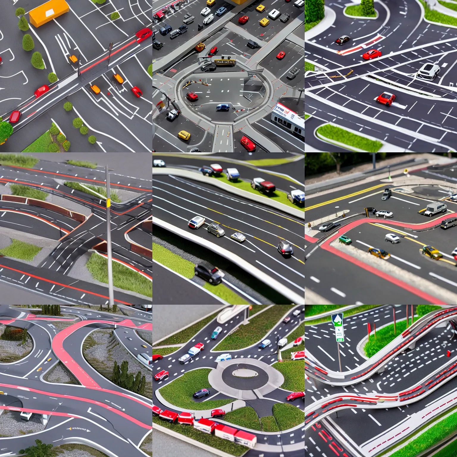 Prompt: miniature model of an intersection with cars