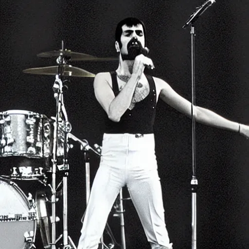 Image similar to freddie mercury performing, on the planet mecury