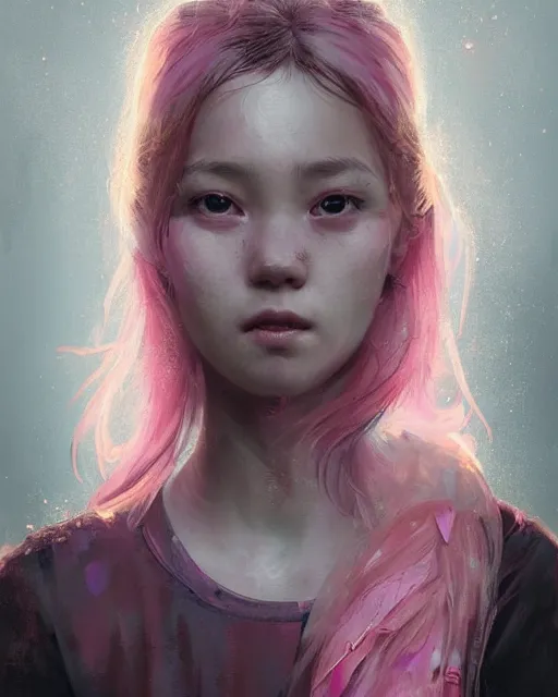 Image similar to detailed portrait of girl angel with asian eyes, with wings, pink hair, elite, elegant, luxury, by ismail inceoglu dragan bibin hans thoma greg rutkowski alexandros pyromallis nekro rene maritte illustrated, perfect face, fine details, realistic shaded, fine - face, pretty face