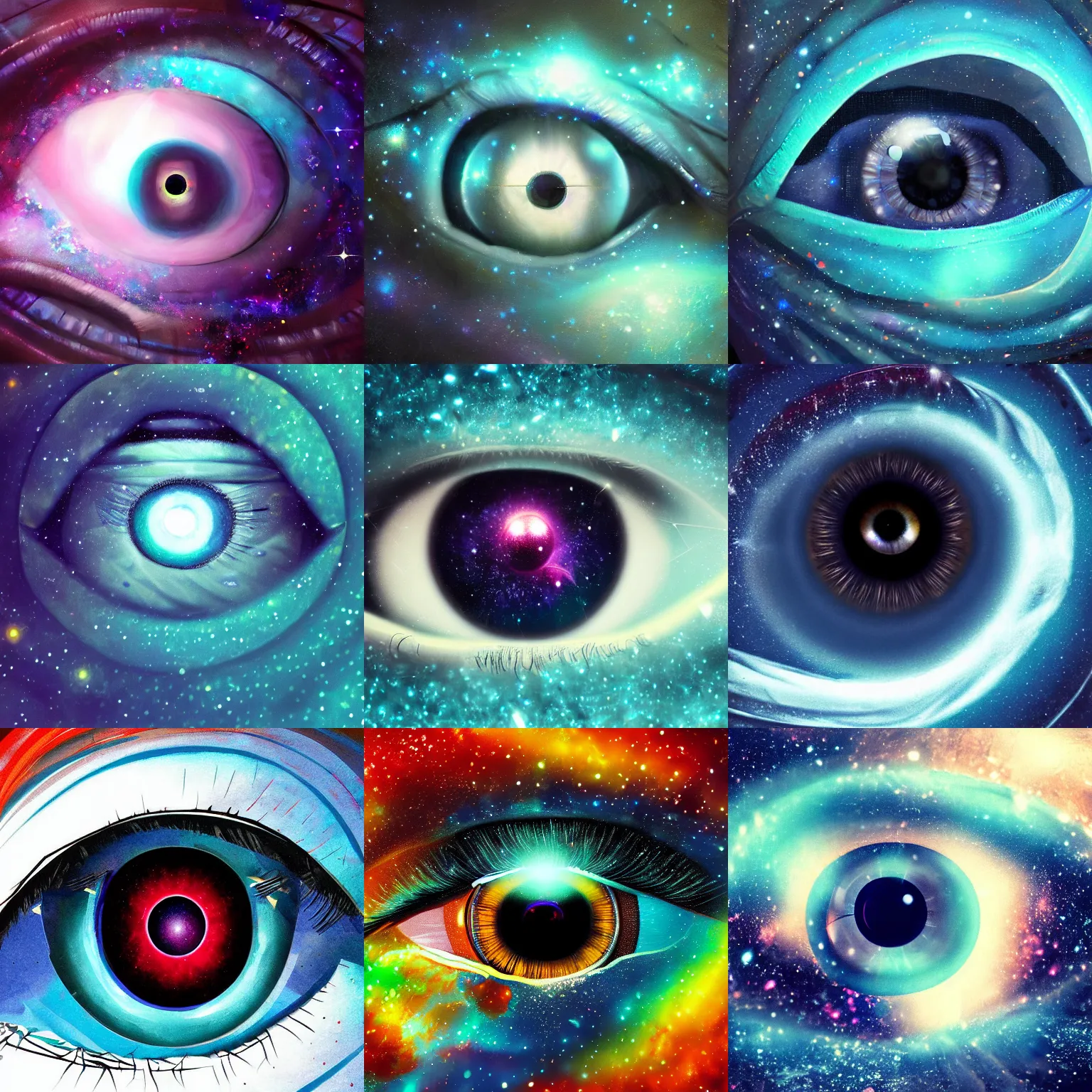 Prompt: a galaxy inside of an eye, beautiful eye, eye, eye of a woman, digital art, trending on artstation