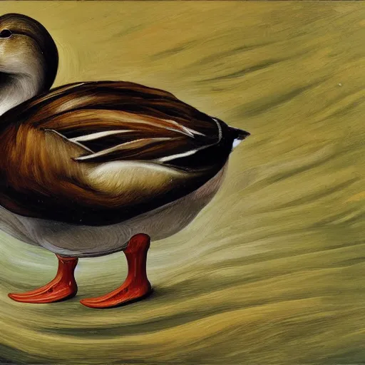 Image similar to a duck on the prowl oil painting lucian freud