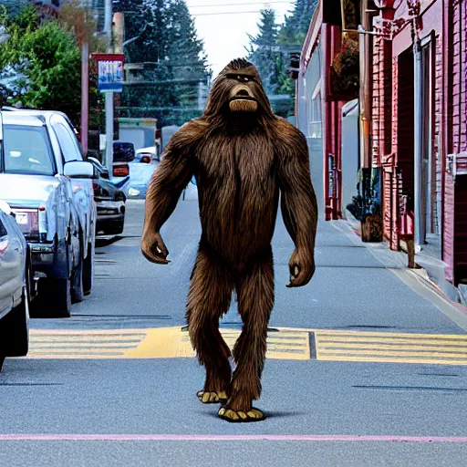 Image similar to bigfoot walking down the street in downtown Bremerton Washington