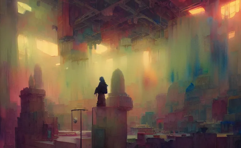 Image similar to armory. intricate, amazing composition, colorful watercolor, by ruan jia, by maxfield parrish, by marc simonetti, by hikari shimoda, by robert hubert, by zhang kechun, illustration, gloomy, volumetric lighting, fantasy