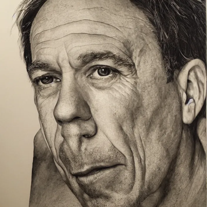 Prompt: a portrait of miguel ferrer, slight smile, dramatic, detailed, by brenda zlamany, by neale worley, by chuck close