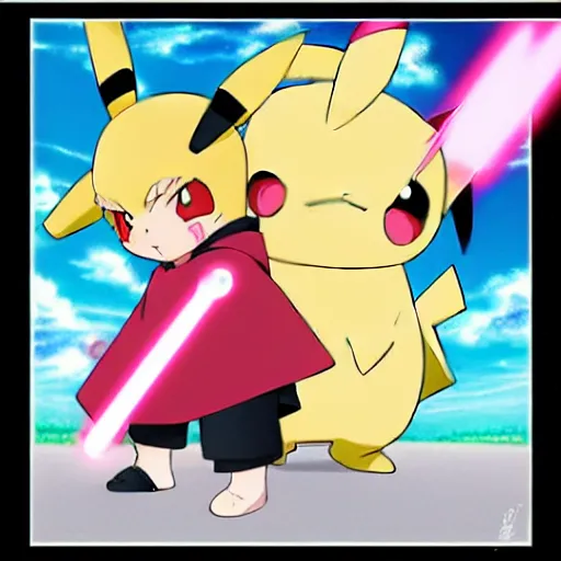 Prompt: anime art, Darth Pikachu versus Jedi Jigglypuff