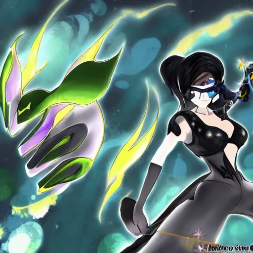 Image similar to bayonetta as a pokemon trainer, anime, concept art