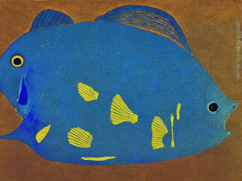 Prompt: close up exotic blue - faced angelfish fish at night with delicate woman hands. lapis lazuli, malachite, cinnabar, gold. painting by piero della francesca, balthus, agnes pelton