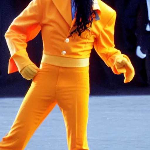 Image similar to michael jackson dressed as big orange, citric