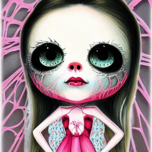 Image similar to spider headed girl in the style of Mark Ryden