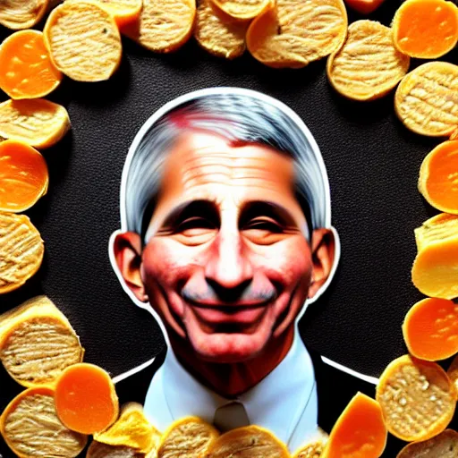 Image similar to uhd photorealistic anthony fauci made of various cheeses.