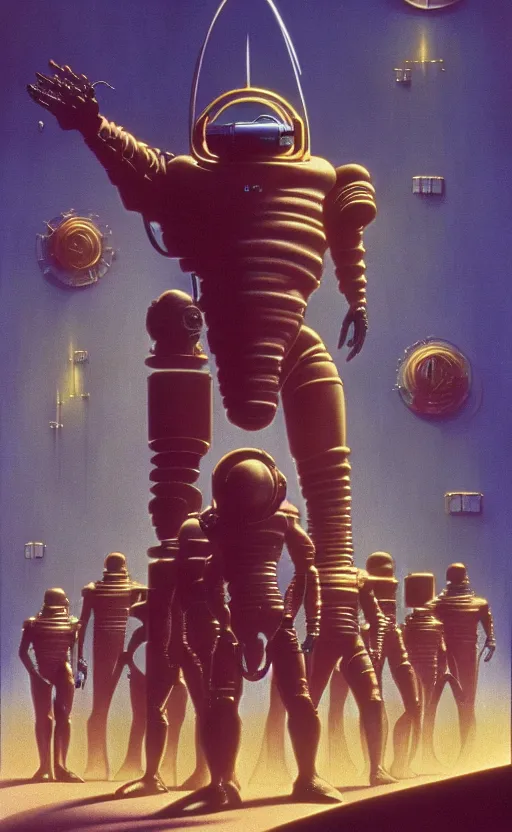 Image similar to exquisite imaginative 1 9 8 0 s sci fi movie, industrial space workers, movie art, by lucusfilm, weta studio, moebius, james jean, frank frazetta, 8 k, denoised, sharp, crisp, high quality, cinematic