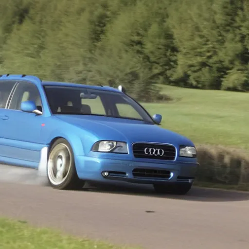 Image similar to denim blue audi a 4 b 6 avant ( 2 0 0 2 ) mowing down a crowd