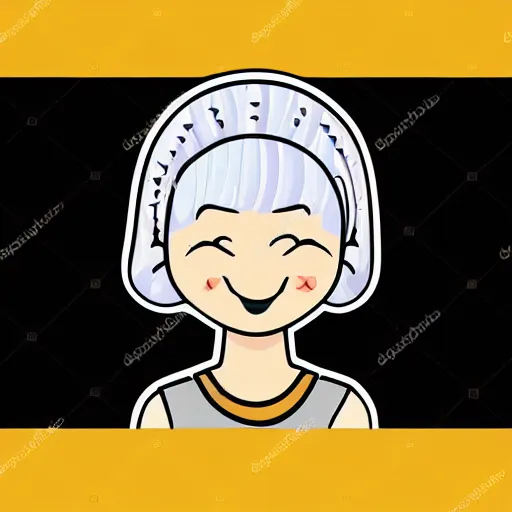 Prompt: girl with white hair in a hairbun and freckles, sticker, vector art, minimalist, emoji