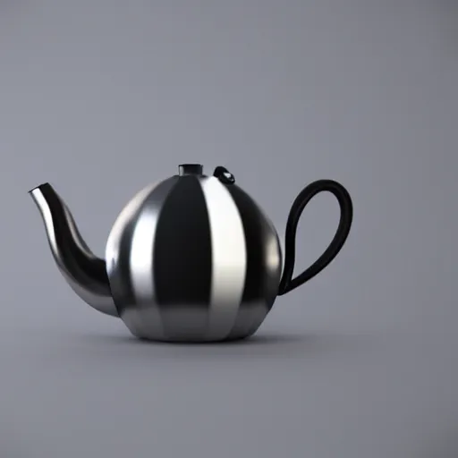 Image similar to a real life, low poly design, metallic teapot on a white background