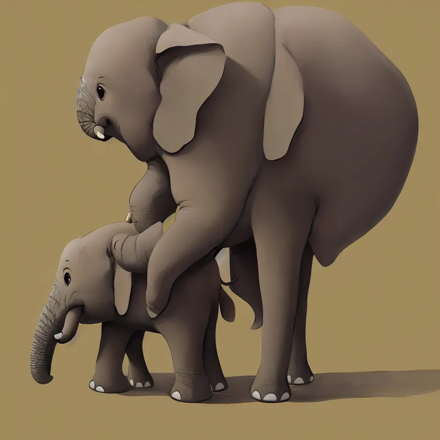 Prompt: Goro Fujita illustrating a baby elephant, with very large ears and 4 short legs walking on a flat background, art by Goro Fujita, sharp focus, highly detailed, ArtStation