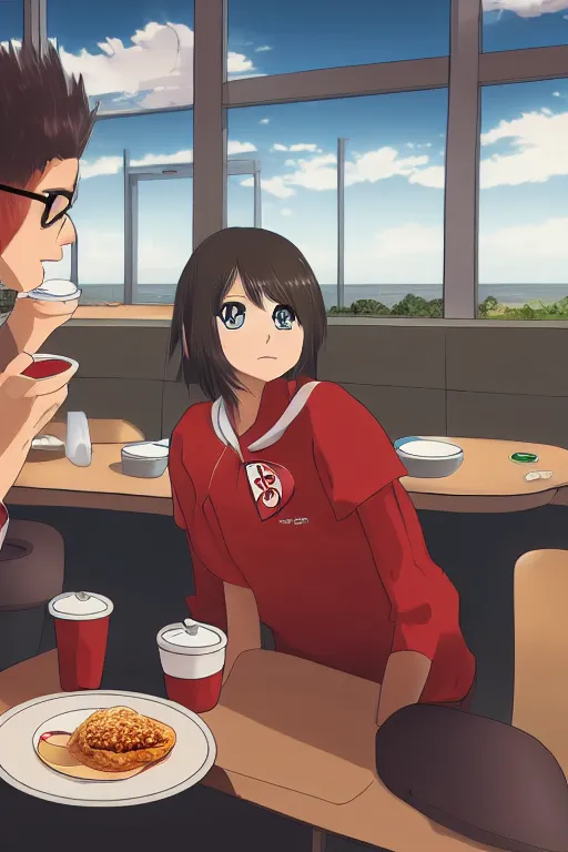 yuuki konno from sword art online eating a big burger, Stable Diffusion