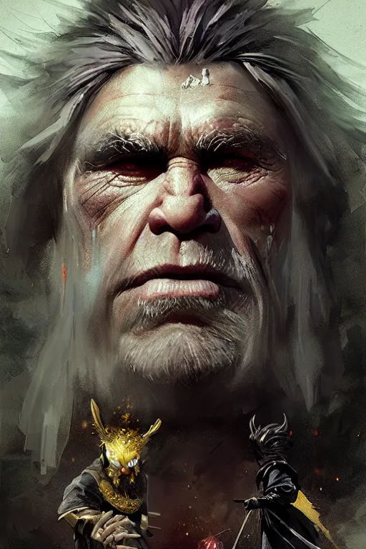 Prompt: the ultimate warrior, sorcerer, lord of the rings, tattoo, decorated ornaments by carl spitzweg, ismail inceoglu, vdragan bibin, hans thoma, greg rutkowski, alexandros pyromallis, perfect face, fine details, realistic shaded
