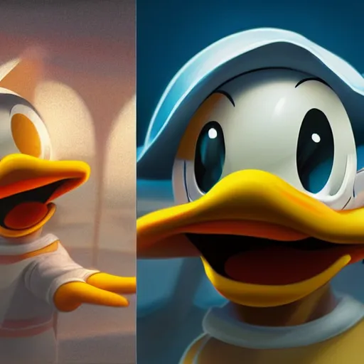 Prompt: a painting and rendering of a Donald Duck movie, atompunk themed, artstation, cgsociety, volumetric lighting, cinematic lighting, HDR, dramatic, haunting, octane, hyperrealistic, hyperdetailed, 4k