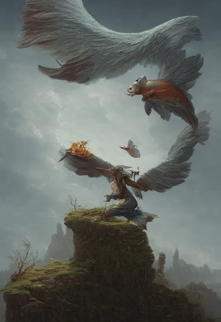 Image similar to a beautiful digital illustration concept of an anthropomorphic trout as the angel of death by benoit b. mandelbrot, steven belledin, martin johnson heade, lee madgwick, caspar david friedrich, and david rios ferreira. 8 k resolution trending on artstation concept art digital illustration