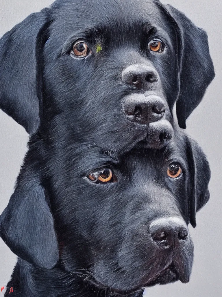 Prompt: oil on canvas portrait of a black labrador retriever, high quality, professional, museum, art