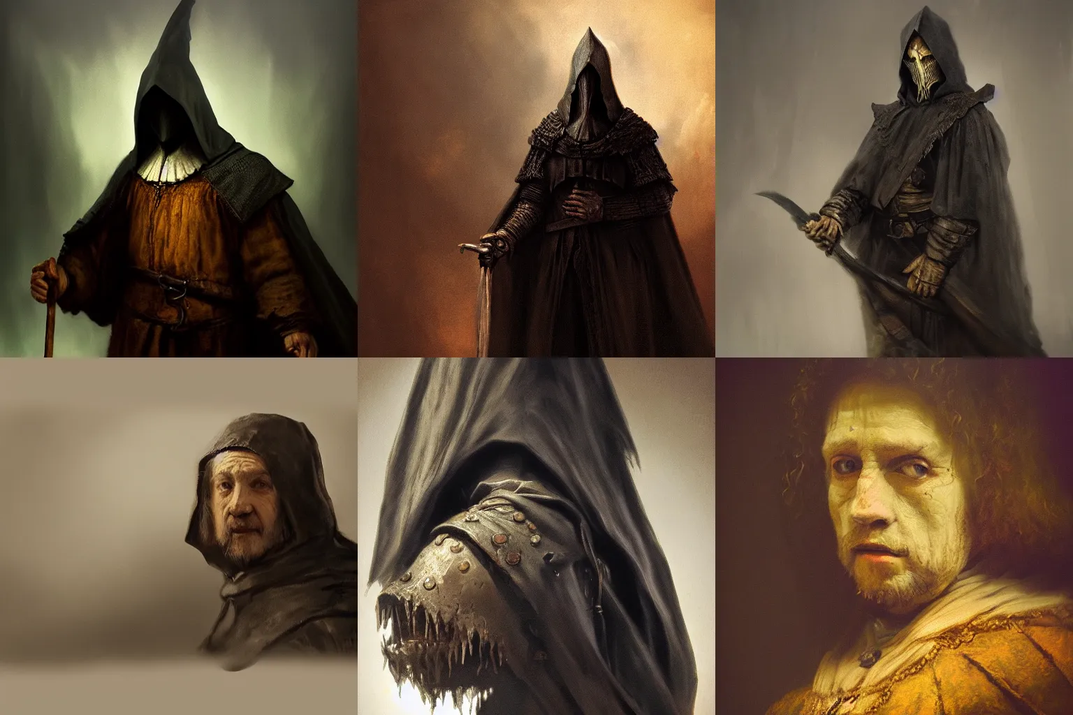 Prompt: a Rembrandt painting of a Nazgul, concepartworld, deviantart, artstation, photorealism, 8k