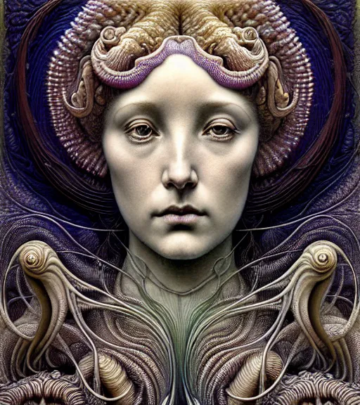 Prompt: detailed realistic beautiful iris goddess face portrait by jean delville, gustave dore, iris van herpen and marco mazzoni, art forms of nature by ernst haeckel, art nouveau, symbolist, visionary, gothic, neo - gothic, pre - raphaelite, fractal lace, intricate alien botanicals, ai biodiversity, surreality, hyperdetailed ultrasharp octane render