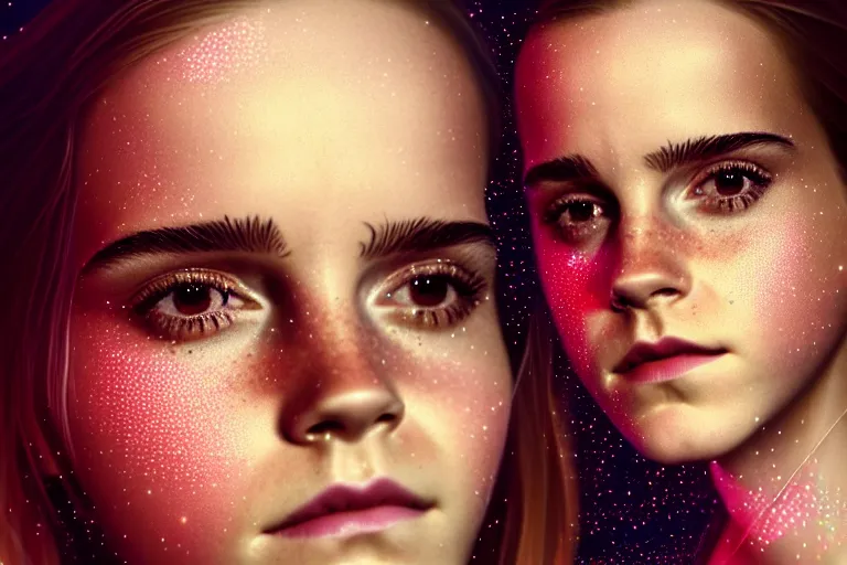 Prompt: surreal Portrait of Emma Watson in dmt chromatic surreal sparkling liquid enviroment , elegant, highly detailed, smooth, photoreal, sharp focus, illustration, beautiful, geometric, dmt trending on artstation, cinematic, artwork by WLOP