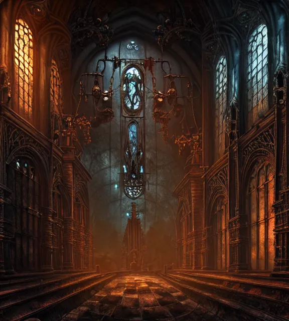 Image similar to steam necropolis, memento mori, gothic, neo - gothic, art nouveau, hyperdetailed copper patina medieval icon, stefan morrell, philippe druillet, ralph mcquarrie, concept art, steampunk, unreal engine, detailed intricate environment, octane render, moody atmospherics, volumetric lighting, ultrasharp, ominous, otherworldly